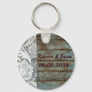 Porte-clés dentelle blanche rustique grange turquoise mariage