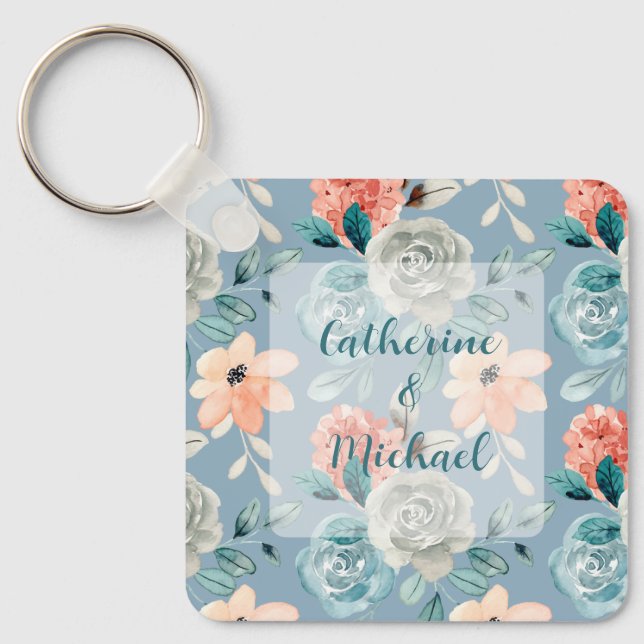 Porte-clés Dentelle florale bleu foncé | Calligraphie décorat (Recto)