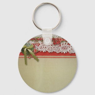 Porte-clés Dentelle Rose Antique Rouge Rustique Burlap Victor