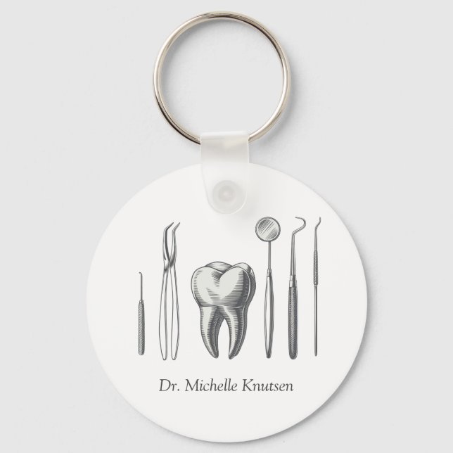 Porte-clés Dentiste sur mesure Bureau Dental Tooth Blanche (Recto)