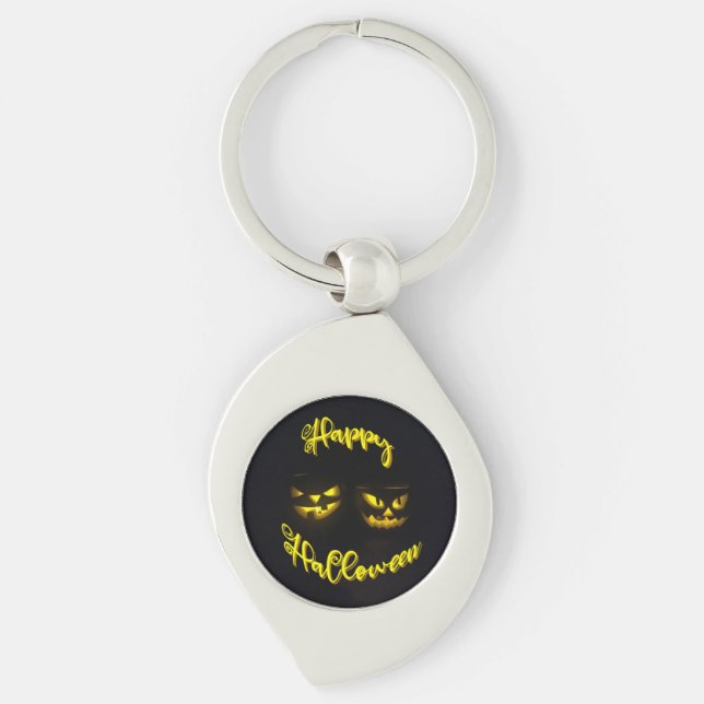 Porte-clés Déplaisant citrouille jaune avec Happy Halloween (Devant)