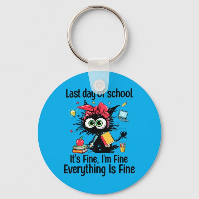 Porte-clés Dernier Jour D'école Chat Fin Remise Des Diplômes  (Recto)