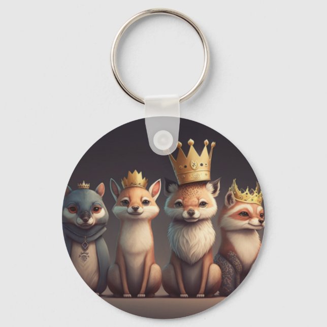 Porte-clés Des animaux sauvages portant des couronnes (Recto)