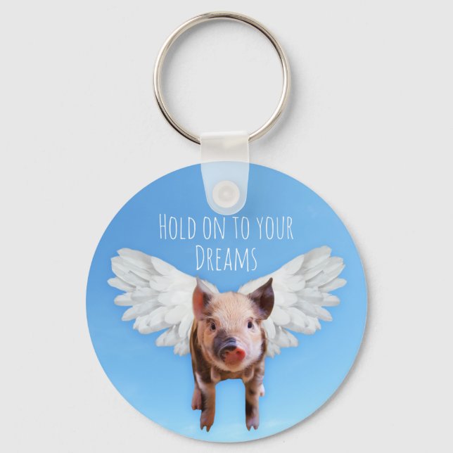 Porte-clés Des cochons drôles pourraient voler Accrochez-vous (Recto)