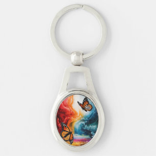 Porte-clés Des papillons dans une tempête colorée.