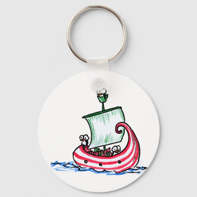 Porte-clés Des pingouins naviguant dans un bateau de Noël (Recto)