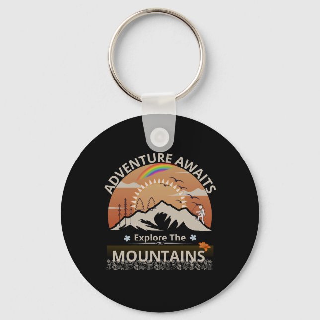 Porte-clés Design "Adventure Await-Explore the mountain" (Recto)