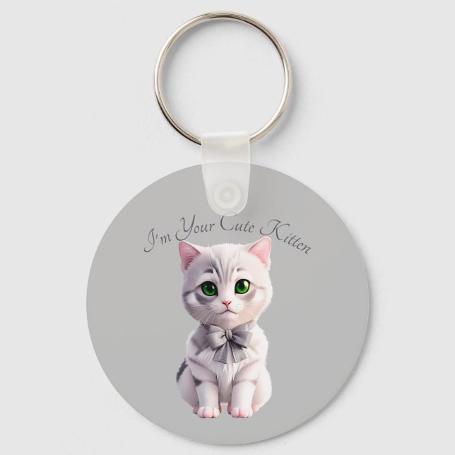 Porte-clés Design avec chaton gris mignon (Recto)