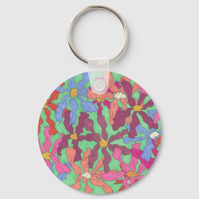 Porte-clés Design Boho Motif à fleurs rétro (Recto)