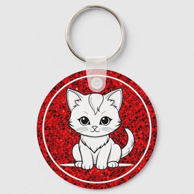 Porte-clés Design d'art Stylisé Cat Kitten Line-52315 (Recto)