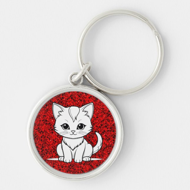 Porte-clés Design d'art Stylisé Cat Kitten Line-52315 (Devant)