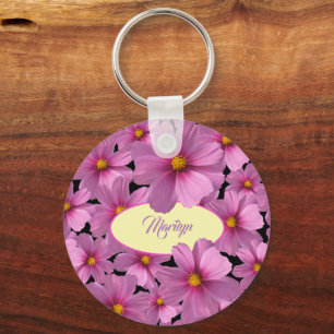 Porte-clés Design de fleurs de cosmos pourpre sur un Arrière