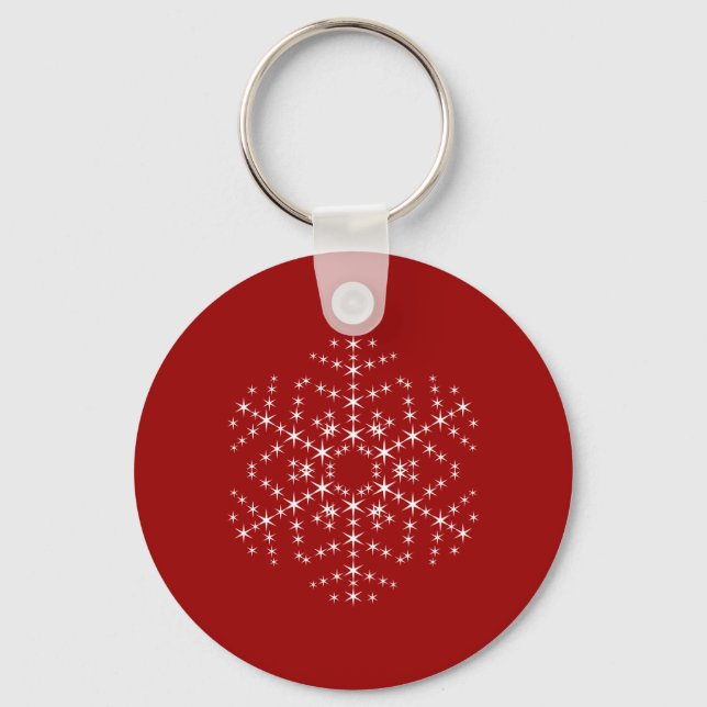 Porte-clés Design de flocon de neige en rouge foncé et blanc. (Recto)