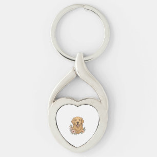 Porte-clés Design de gravure vintage floral Golden Retriever_