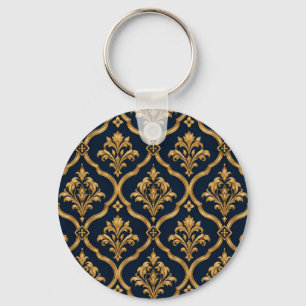 Porte-clés Design de motif vintage élégant en or et damas mar