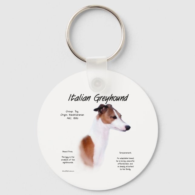 Porte-clés Design d'histoire Greyhound italien (Recto)
