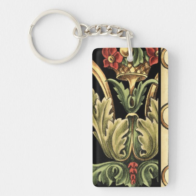 Porte-clés Design floral ornemental aux frontières noires (Devant)