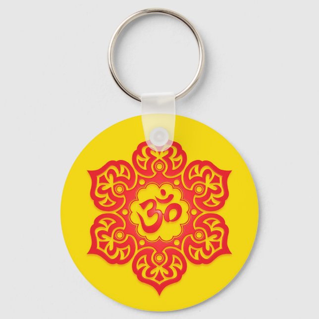 Porte-clés Design floral rouge et jaune Aum (Recto)