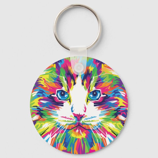 Porte-clés Design Géométrique Prismatique Visage de Chat-3245 (Recto)