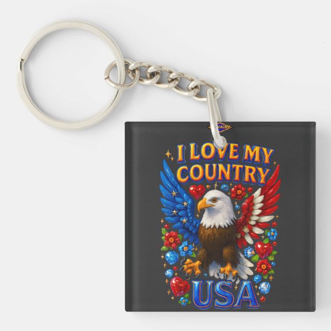 Porte-clés Design : J'aime mon pays - USA (Devant)