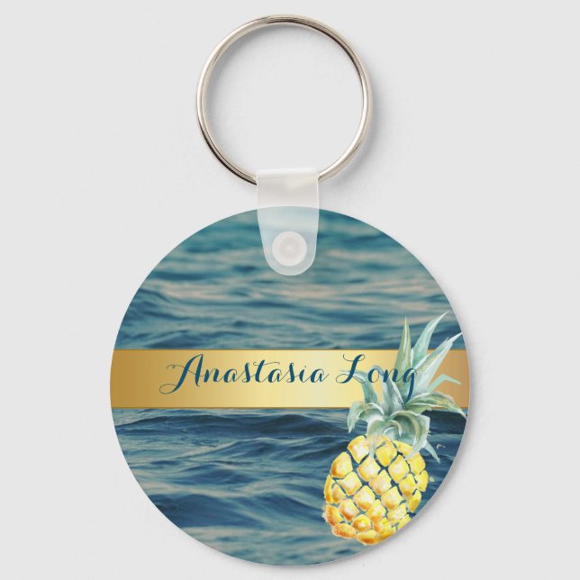 Porte-clés Design Moderne, Plage, Voir, Ananas (Recto)