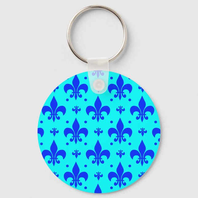 Porte-clés Design Motif Fleur de lis bleu (Recto)