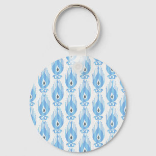 Porte-clés Design Motif Ikat Blanc Bleu