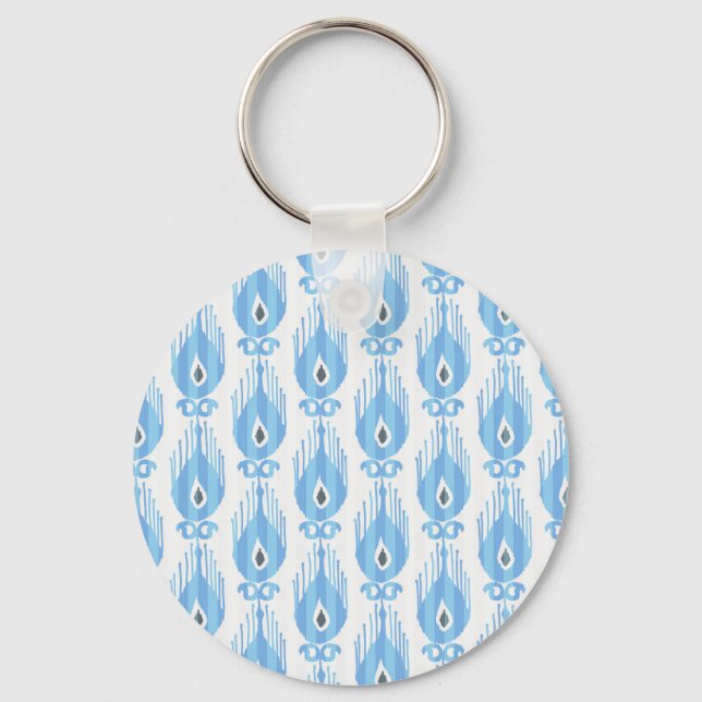Porte-clés Design Motif Ikat Blanc Bleu (Recto)