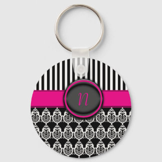 Porte-clés Design noir et blanc avec monogramme personnalisab