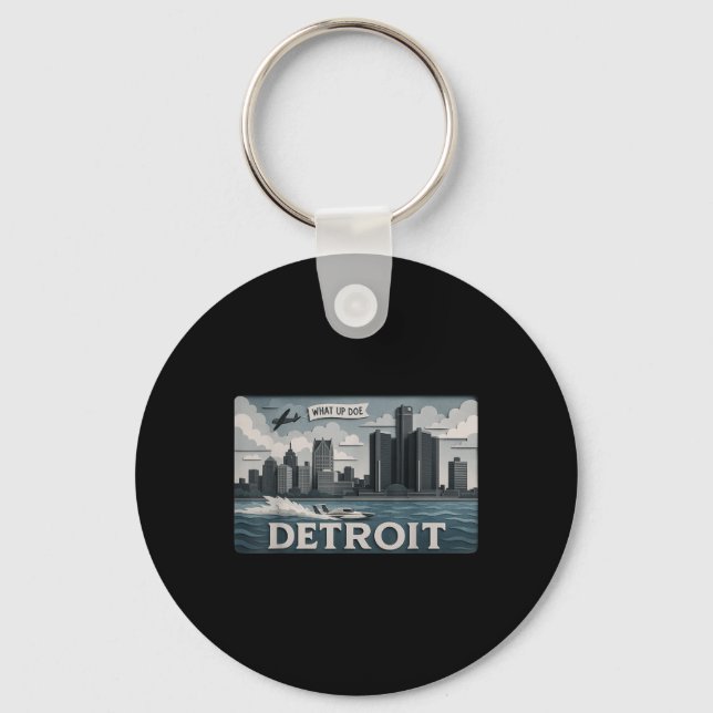 Porte-clés Design Skyline Détroit Avec What Up Doe’ (Recto)