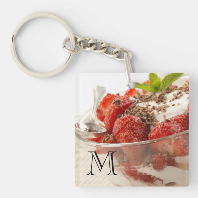 Porte-clés Dessert de fraise avec du yaourt frais (Devant)