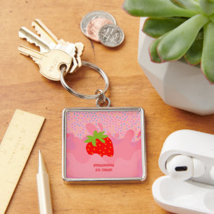 Porte-clés Dessert, Glace à la Fraise, Saupoudrage Arc-en-Cie