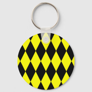 Porte-clés Dessin à carreaux diamants Harlequin noir jaune