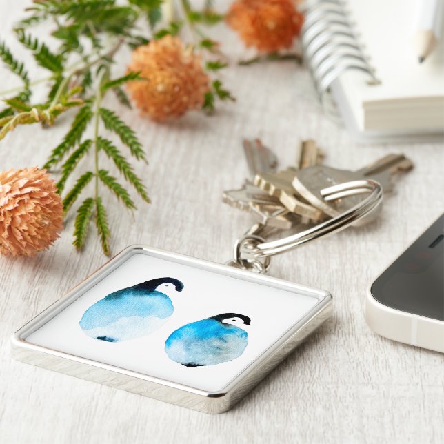 Porte-clés Dessin à l'aquarelle de manchot mignon (Côté)