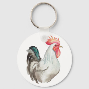 Porte-clés Dessin à main à l'aquarelle d'un coq