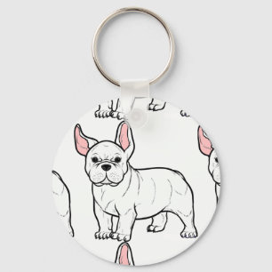 Porte-clés dessin animé blanc bulldog français