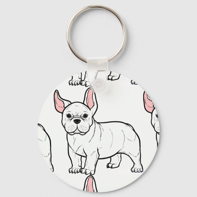 Porte-clés dessin animé blanc bulldog français (Recto)