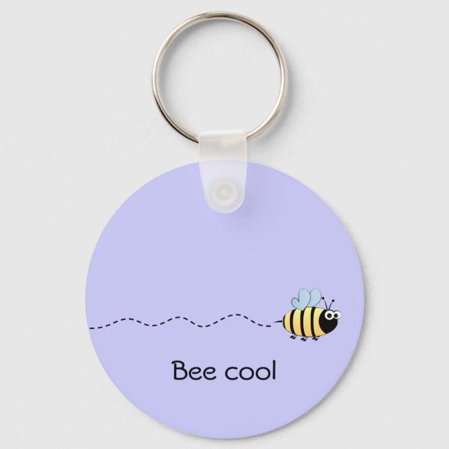 Porte-clés dessin animé d'abeille mignonne cool pun violet (Recto)