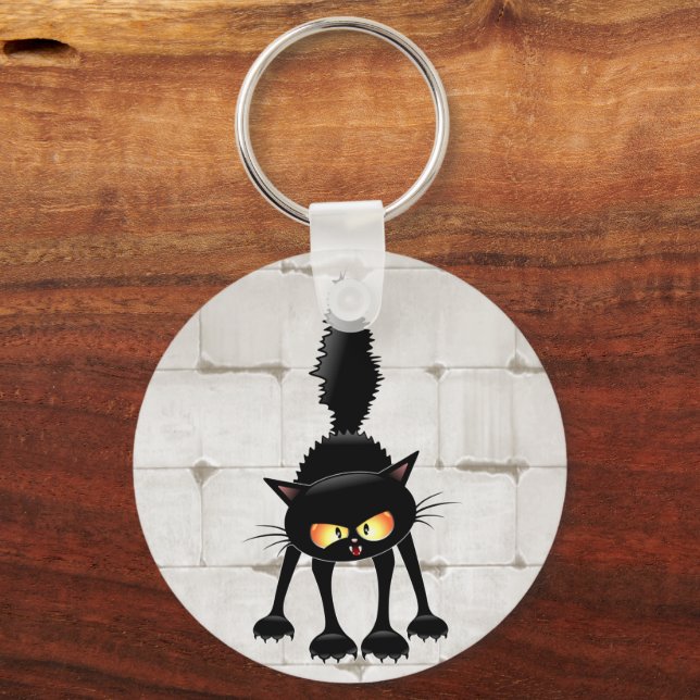 Porte-clés Dessin animé de chat noir drôle et féroce  (Recto)