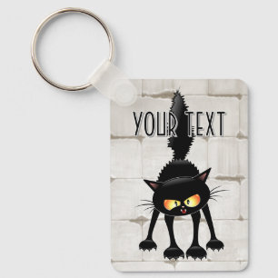Porte-clés Dessin animé de chat noir drôle et féroce