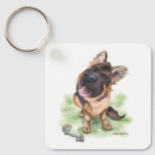 Porte-clés Dessin animé de chiot Berger allemand adorable