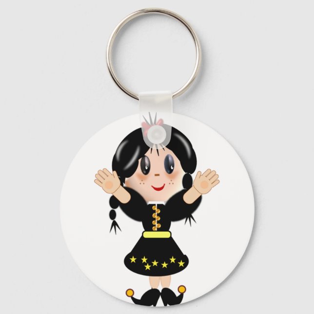 Porte-clés Dessin animé de petite fille mignonne et heureuse (Recto)