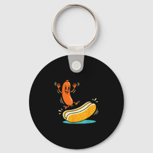 Porte-clés Dessin animé de saucisse sauter dans un petit pain