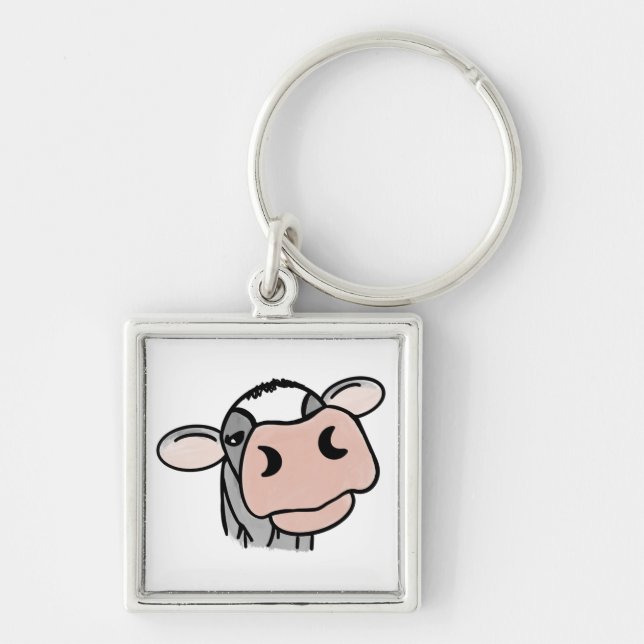 Porte-clés dessin animé vache noir blanc rose baiser gris ani (Devant)