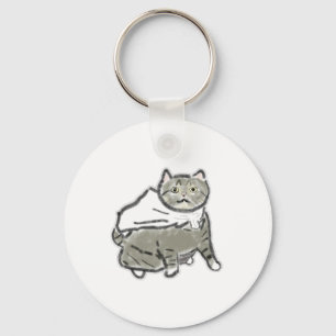 Porte-clés Dessin au crayon d'un chat gris tabby avec cape bl