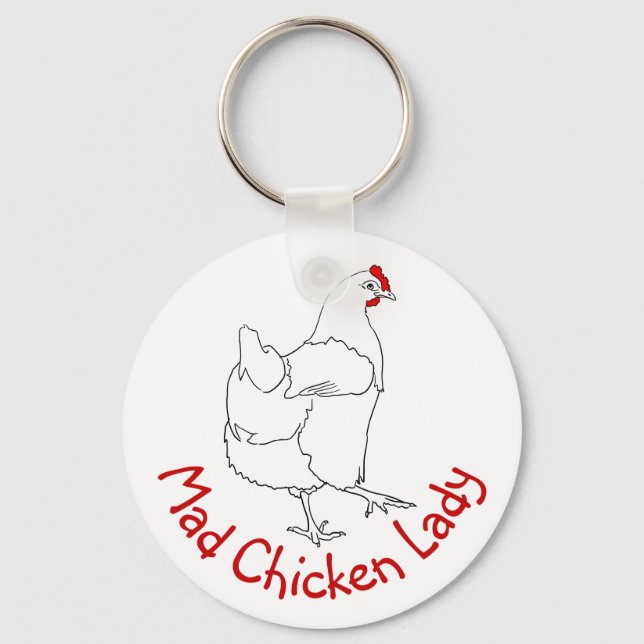 Porte-clés Dessin d'art animal mad Chicken Lady Funny (Recto)