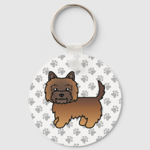 Porte-clés Dessin de chien Cairn Terrier Bringé Rouge & Patte