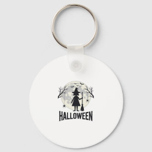 Porte-clés Dessin de gravure vintage de sorcière de Halloween
