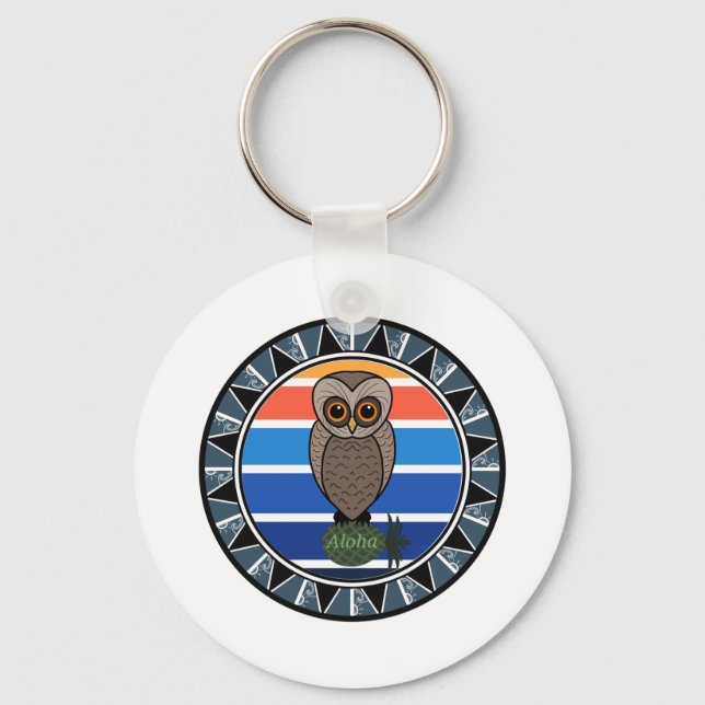 Porte-clés Dessin de Hawaii Owl Pueo (Recto)