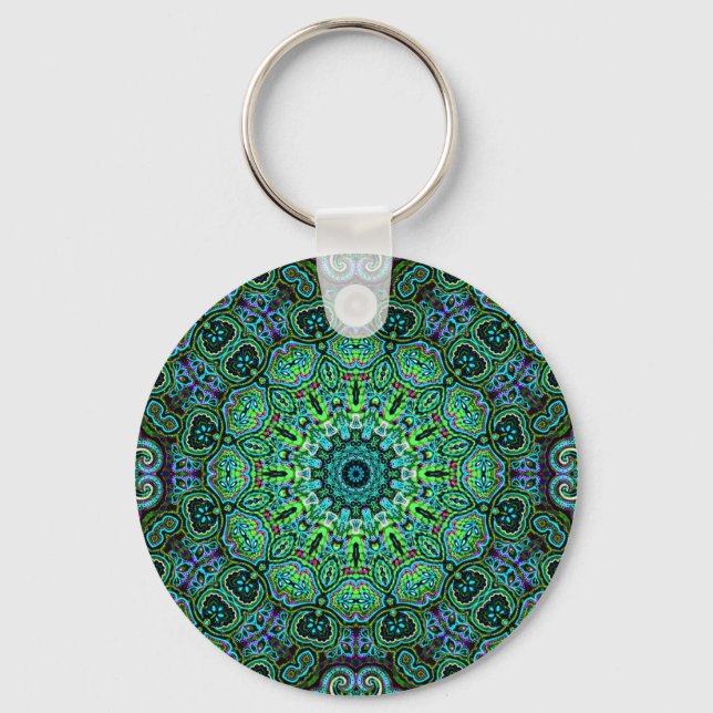 Porte-clés dessin de mandala vert émeraude (Recto)